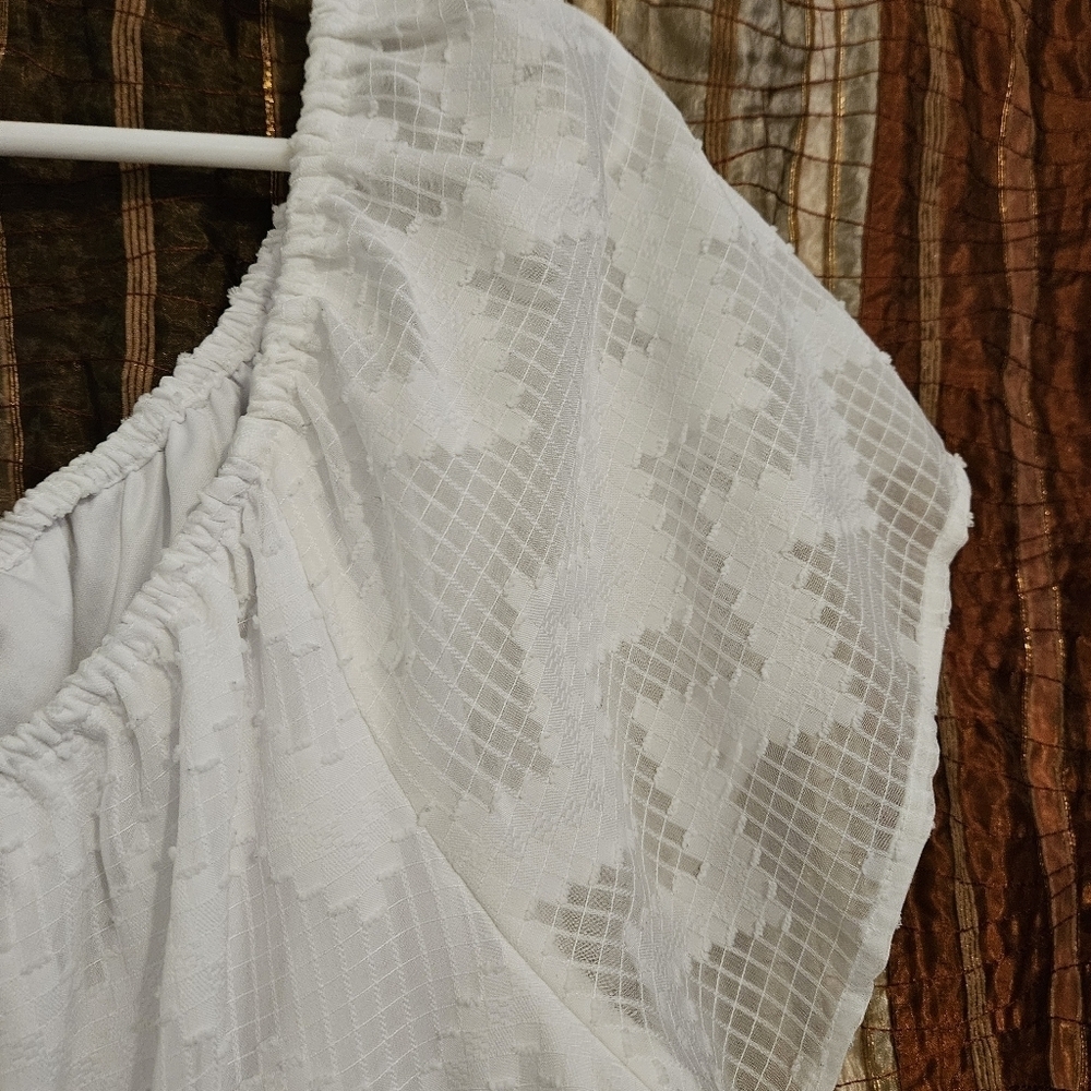 Lane Bryant White Flowy Boho Textured Lined Blouse Plus Size 18 - Picture 4 of 5